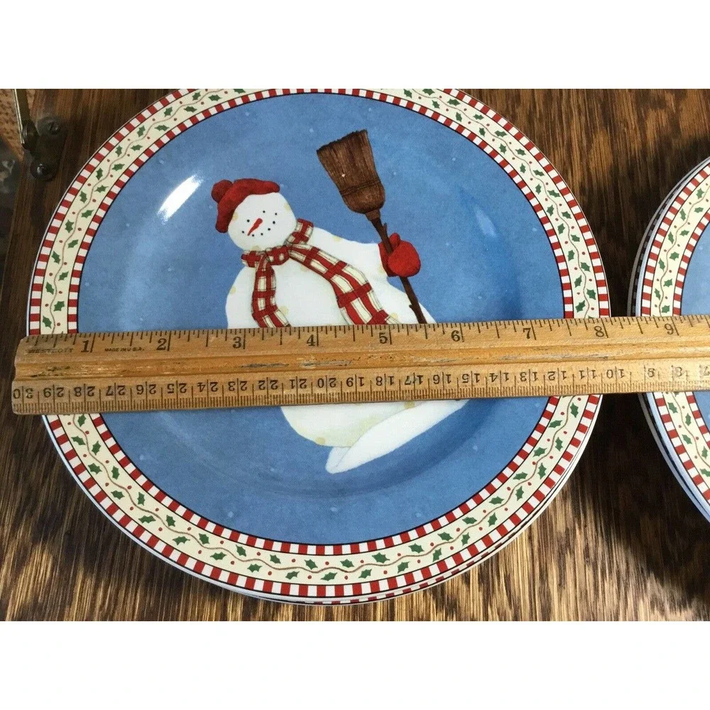 Vtg Debbie Mumm Jolly Snowmen Sakura 1997 Salad Plates Country Christmas Winter‎